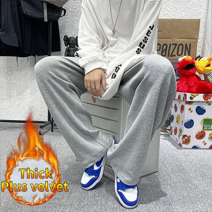 saferido Loose Sweatpants Men High Street Wide Leg Pants Spring Autumn Fashion Hong Kong Style Solid Straight Tube Trousers Male Clothes