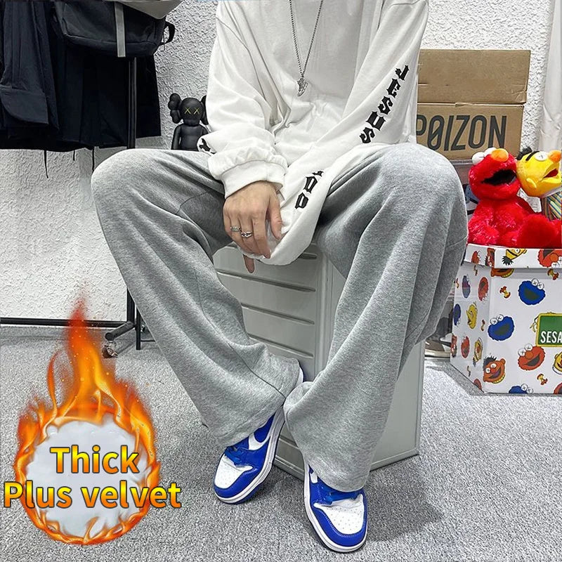 saferido Loose Sweatpants Men High Street Wide Leg Pants Spring Autumn Fashion Hong Kong Style Solid Straight Tube Trousers Male Clothes