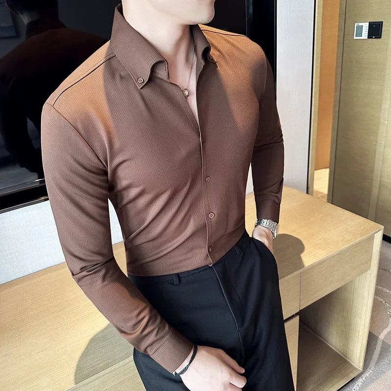 saferido Brand Clothing Men's Spring High Quality Long Sleeve Shirts/Man Slim Fit Fashion Casual V-neck Office Dress Shirt 4XL-M