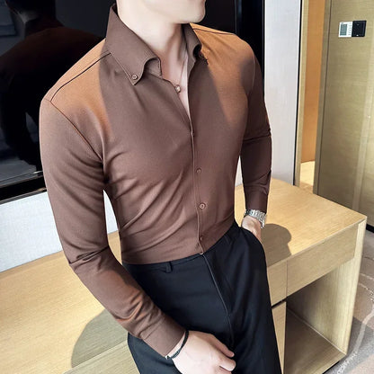 saferido Brand Clothing Men's Spring High Quality Long Sleeve Shirts/Man Slim Fit Fashion Casual V-neck Office Dress Shirt 4XL-M