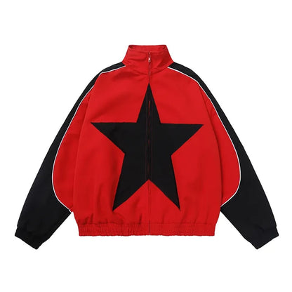 Spring Bomber Jacket Men Women Vintage Star Pattern Harajuku Y2k Windbreaker Coat Streetwear Zipper Patchwork Outerwear Unisex