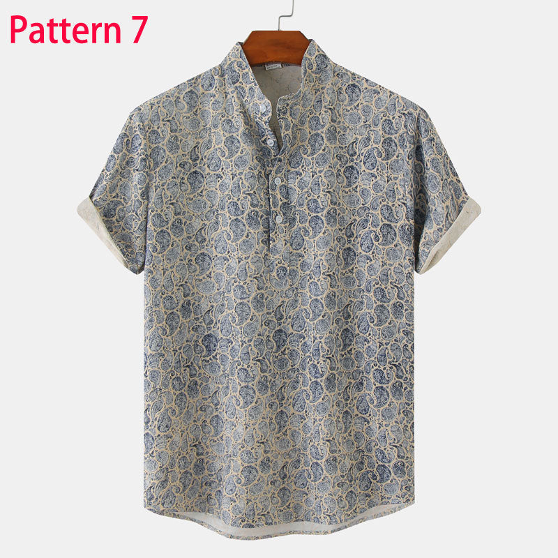 Summer New Short Sleeve Floral Hawaiian Shirt Men Half Placket Collar Beach Shirt Men Casual Holiday Vacation Clothing 3XL