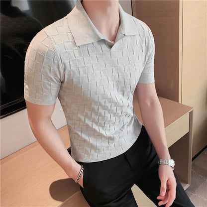 saferido  British Style Men's Casual Summer Knitting POLO Shirts/Male Slim Fit High Quality Plaid Casual Short Sleeve Polo Shirts 4XL