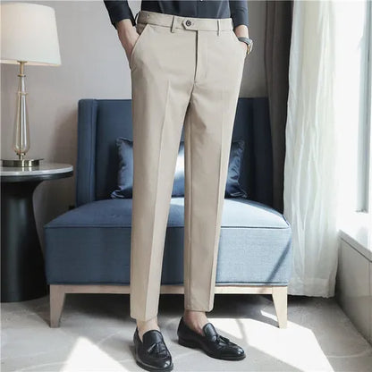 saferido British Style New Solid High Waist Suit Pant Men Business Formal Wear Trousers High Quality Slim Casual Office Suit Pants 28-38