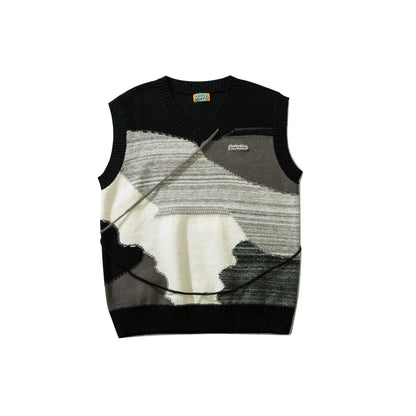 saferido Japanese Retro Knitted Vest Men V-neck Color Matching Wool Sleeveless Sweaters Causal Loosed Preppy Couple Knitwear Autumn New