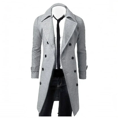 Men Double Breasted Trench Coat Autumn Winter Wool Blend High Quality Fashion Casual Slim Fit Solid Color Male Coat Jacket