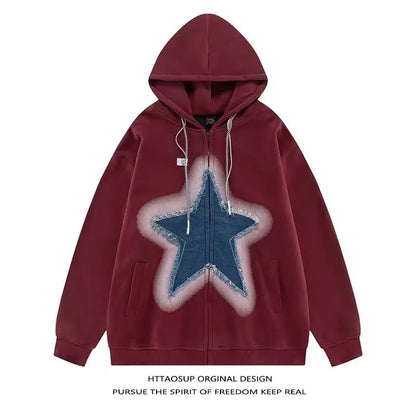 saferido Men's Hoodies Sweatshirt Women's Oversized Sweatshirts with zipper Harajuku Casual Style Y2k Star Coat Streetwear Hip Hop Jacket