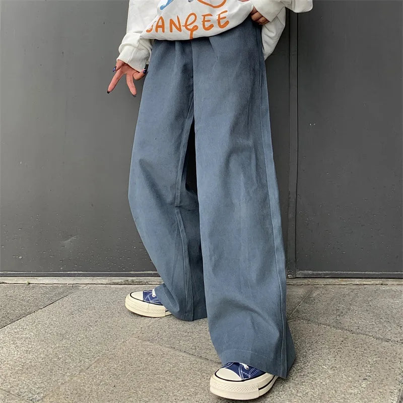 saferido Baggy Men Wide Leg Pants Korean Spring Autumn Solid Color Straight Overalls Casual Trousers Man Bottoms Y2k Clothes