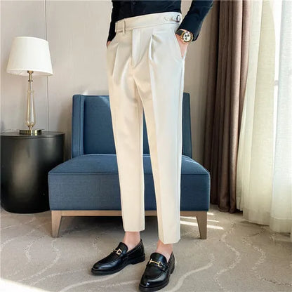 saferido  British Style Autumn New Solid High Waist Trousers Men Formal Pants High Quality Slim Fit Business Casual Suit Pants Hommes
