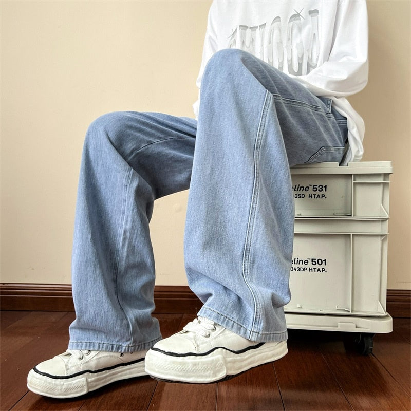Blue Jeans Men Ankle length Jeans Male Straight Denim Pants Men New Streetwear Baggy Jeans Ins Washed Denim Pants Black Clothes