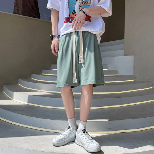 saferido Loose Solid Color Beach Shorts Summer Sports Straight Wide-leg Casual Pants Oversized Trendy Fashion All-match Five-point Pants