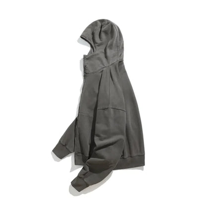 saferido Retro Streetwear Solid Color Zipper Hooded Jacket for Men Autumn and Winter Harajuku Black Gray Color Oversized Cardigan Hoodies
