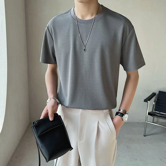 saferido Summer Men's High-grade Fabric Solid Color Tshirts Short Sleeve 8 Color British Style T-shirt Clothes Round Neck T Shirts