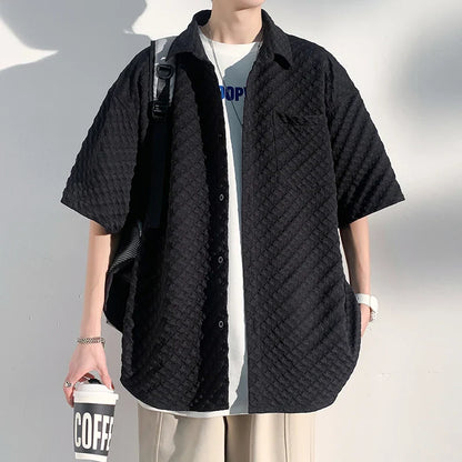 saferido Men's Short Sleeve Shirts Solid Color Blouses Fashion Streetwear Clothes College Style Tops Spring Summer Male Cardigan