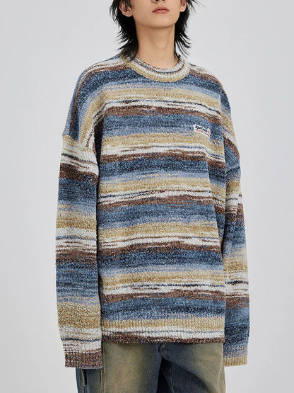 saferido Striped Knitted Sweater Coat Men Japanese Y2K Oversize Casual Autumn Winter Loose O-neck Pullovers for Man Streetwear
