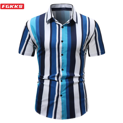 Brand Striped Shirt For Men Slim Cotton Breathable Fashion Short Sleeve High Quality Design Casual Shirt Male