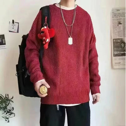 Solid Striped Sweater for Men Autumn Winter Casual O-neck Long Sleeve Pullovers Male Vintage All-match Knitted Jumpers Chic Tops