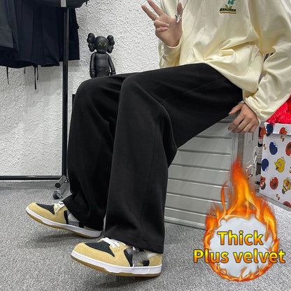 saferido Loose Sweatpants Men High Street Wide Leg Pants Spring Autumn Fashion Hong Kong Style Solid Straight Tube Trousers Male Clothes
