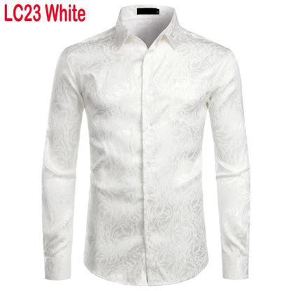 Men's Floral Black Dress Shirts Stylish New Long Sleeve Steampunk Shirt Men Party Club Bar Social Shirt Male Chemise Homme