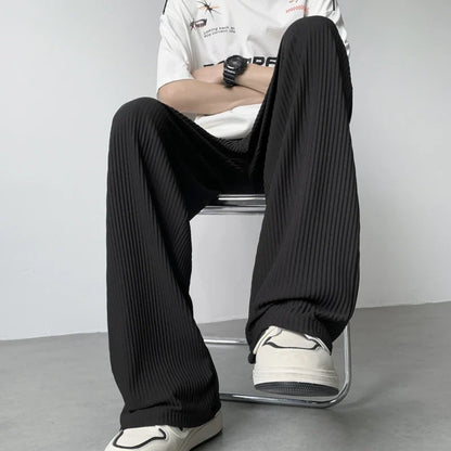 saferido Summer Ice Silk Pants Men Fashion Casual Pleated Pants Men Japanese Streetwear Loose Wide Leg Pants Mens Baggy Trousers M-3XL