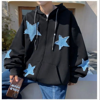saferido Men's Hoodies Sweatshirt Women's Oversized Sweatshirts with zipper Harajuku Casual Style Y2k Star Coat Streetwear Hip Hop Jacket