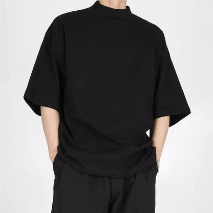 saferido High Quality Luxury Solid Color T-shirt Niche Crew Neck Japanese Short Sleeve T-shirt Men Summer Loose Casual Bottoming Shirt