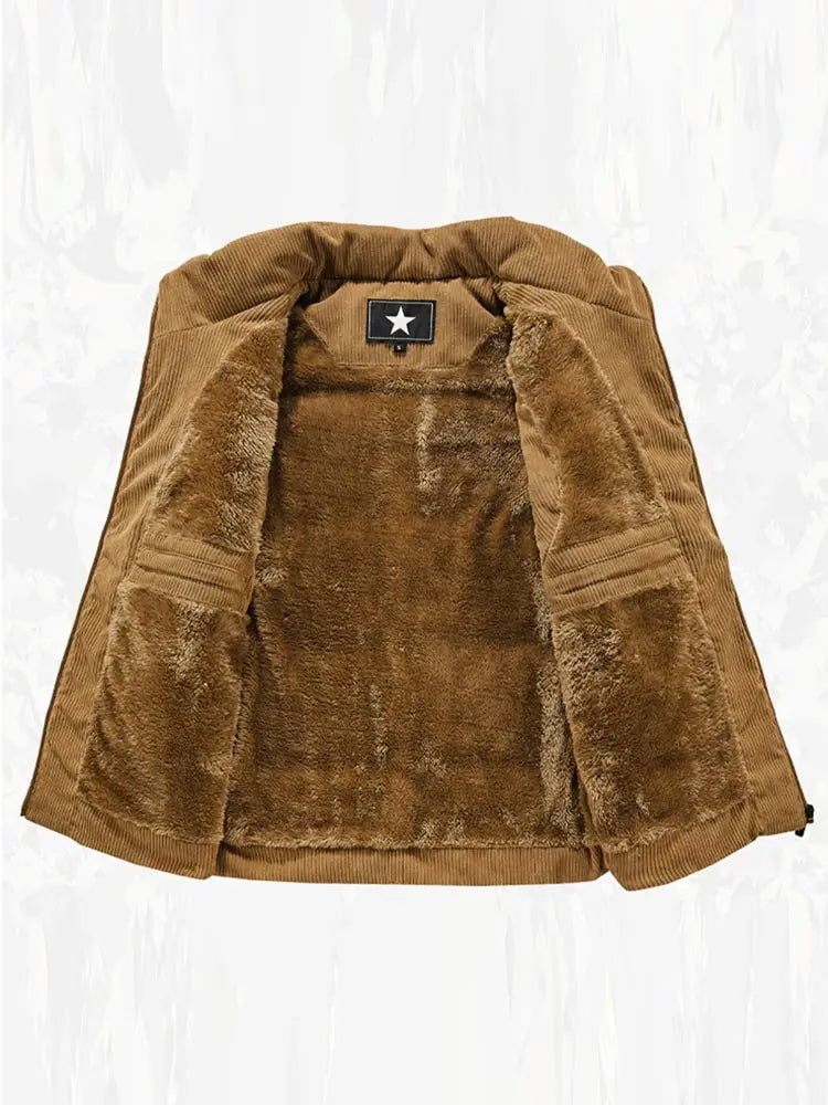 Casual Thick Vest Men Solid Winter Cargo Sleeveless Jacket Man Fashion Zippper Corduroy Turtleneck Warm Boy Outwears