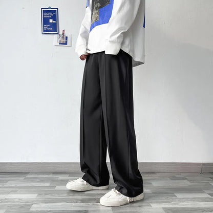 saferido Summer Thin Pants Men Fashion Gray Black Casual Ice Silk Pants Men Streetwear Korean Loose Straight Wide Leg Pants Mens Trousers