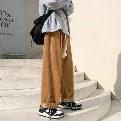 saferido Men's Plaid Corduroy Fabric Loose Cargo Casual Pants Fashion Trend Sweatpants Elastic Waist Oversized Style Trousers M-3XL