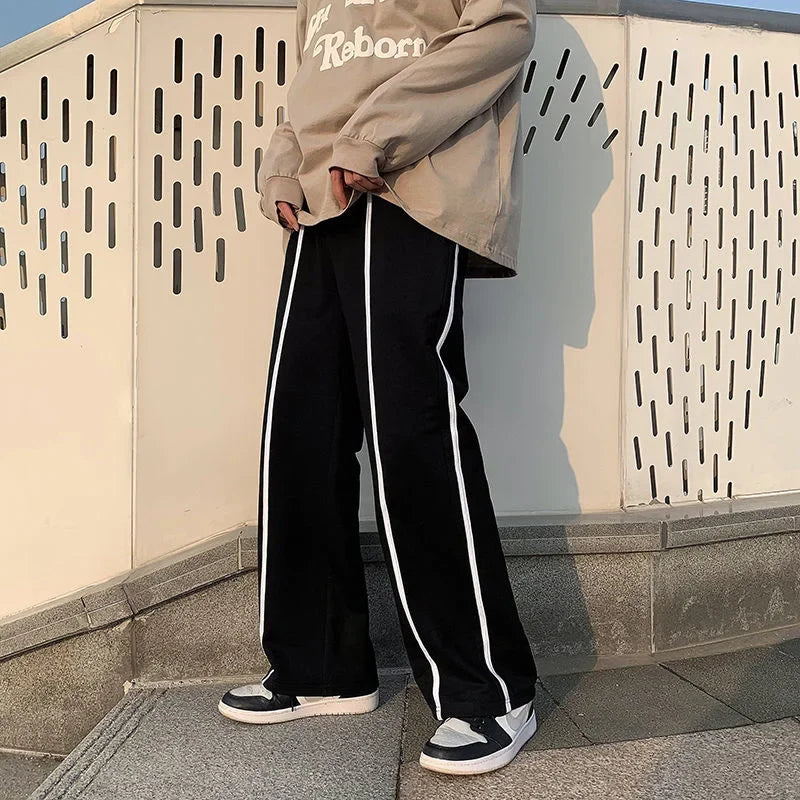 saferido Loose Trend Casual Sweatpants Contrast Color Strip Wide Leg Straight Trousers Fashion Spring Summer All-match Sports Trousers