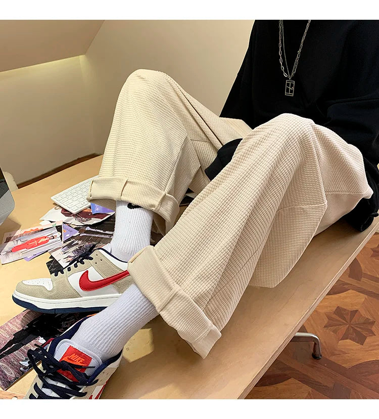 saferido Men's Fashion Trend Casual Pants Loose Cargo Vintage Wide Leg Pants Hip Hop Solid Color Oversized Popular Trousers M-2XL