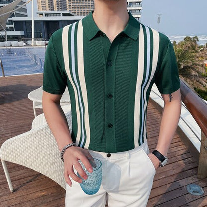 Summer High Quality Casual Knitting Stripe Polo Shirts/Male Slim Fit Fashion Knitted short sleeve polo shirts S-4XL