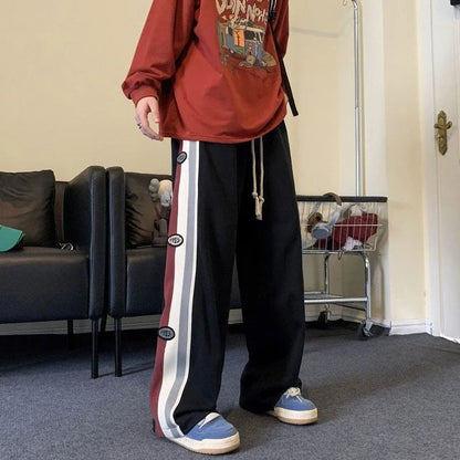 saferido Draped Trousers Straight Sweatpants for Men Autumn and Winter Striped Korean Popular Clothes Big Size Harajuku Man Sports Pants