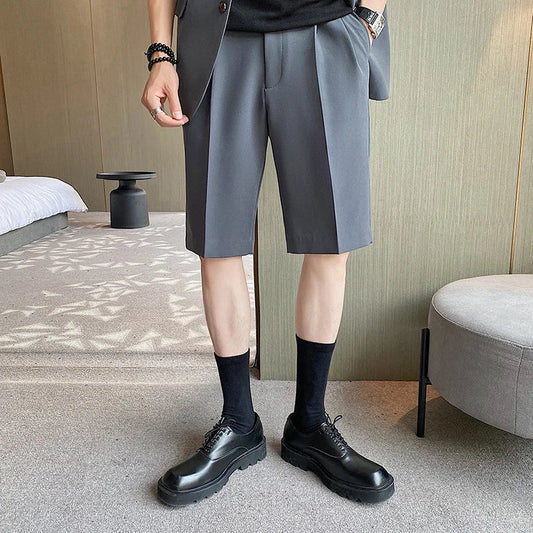 saferido  Pleated Shorts Men Summer White Shorts Korean Fashion Casual Shorts Work Wear Clothes Breathable Comfort Slim Fit Bermudas