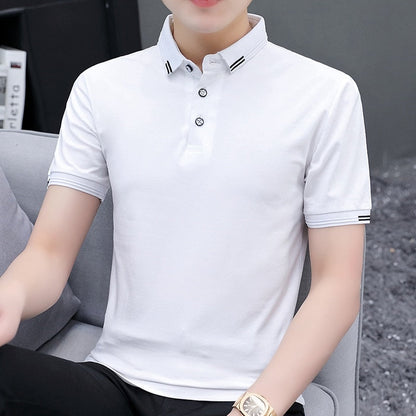 Brand Summer Oversized T Shirt Men  New Turn-Down Collar Short-sleeved T-shirt Casual Solid Color Slim Fit Clothing