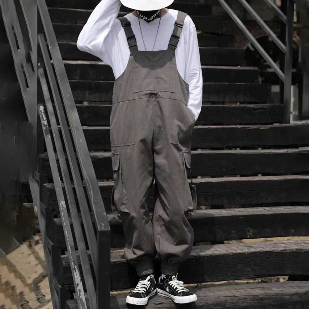 saferido Spring And Autumn Mens Casual High Quality Overalls American High Street Hip-Hop Fashion Solid Color Amei Khaji Overalls