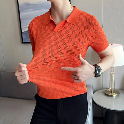 saferido British Style Men's Summer Casual Short Sleeves Polo Shirts/Male Slim Fit High Quality Plaid Business Knitting POLO Shirts S-4XL