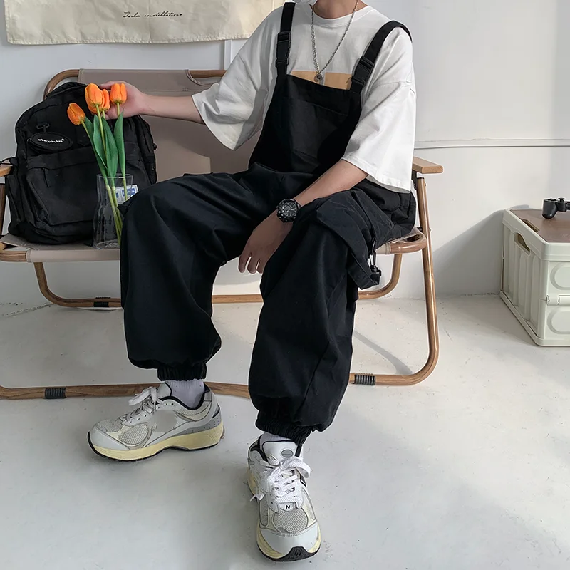 saferido Men Suspenders Jumpsuit Baggy Pants Summer Overalls Japanese Straps Casual Pockets Unisex Oversized Streetwear Male Y2K Clothes