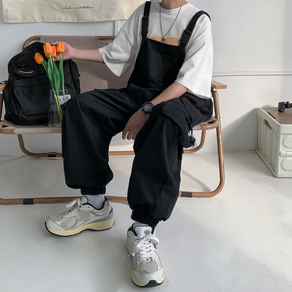 saferido Men Suspenders Jumpsuit Baggy Pants Summer Overalls Japanese Straps Casual Pockets Unisex Oversized Streetwear Male Y2K Clothes