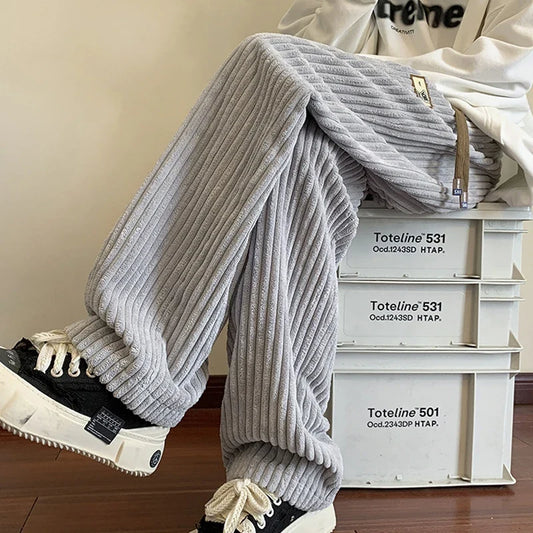 saferido Winter Thickened Pants Men Warmth Fashion Oversized Wide Leg Pants Men Streetwear Loose  Straight Pants Mens Thick Trousers