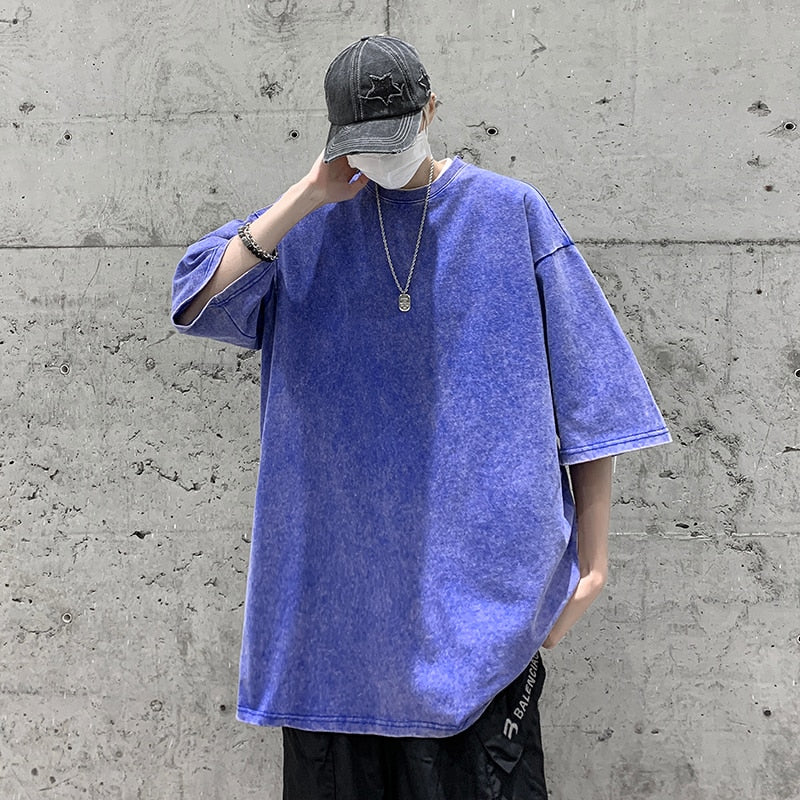 Quality Oversized Acid Washed T Shirt Women Vintage T-shirts Streetwear Mineral Wash Tee Shirts Girl Loose Luxury Brand Tops