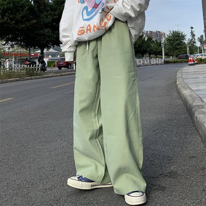 saferido Baggy Men Wide Leg Pants Korean Spring Autumn Solid Color Straight Overalls Casual Trousers Man Bottoms Y2k Clothes