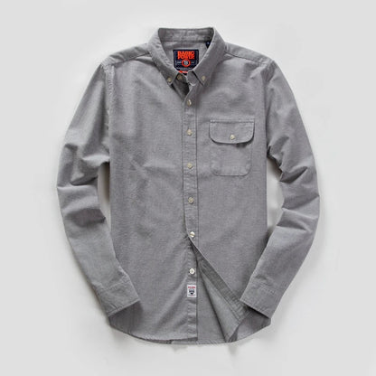 Men's Long Sleeve Oxford Casual Shirt Front Patch Chest Pocket Regular-fit Button-down Collar Thick Work Shirt MG20306