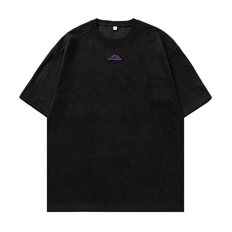 saferido Brand Suede Short Sleeve T-shirts Man 2024 Spring Spring New Baggy Embroidery O Neck T Shirt Man Fashion Male Clothes