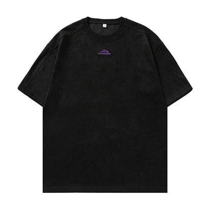saferido Brand Suede Short Sleeve T-shirts Man 2024 Spring Spring New Baggy Embroidery O Neck T Shirt Man Fashion Male Clothes