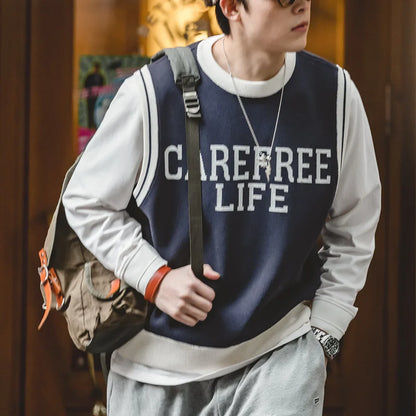 saferido Preppy Knitted Vest for Male Ivy Style Clothing Casual City Boy Letter Sweater Vest  Sleeveless Tops Spring New