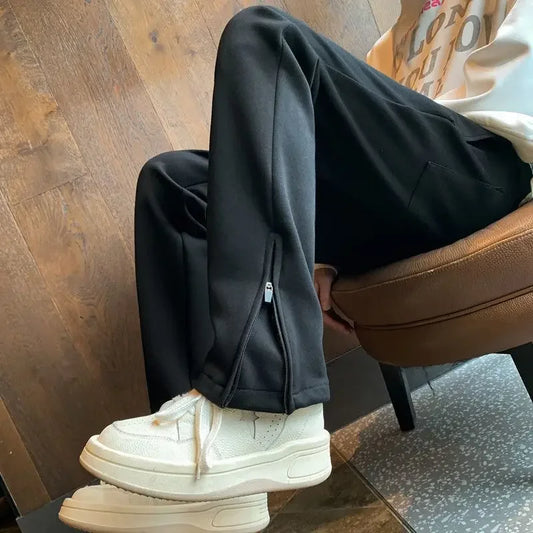 saferido Male Sports Pants Tights Plain Skinny Cotton Straight Slim Trousers Men's Sweatpants Korean Style Harajuku Wide Baggy Long Joker