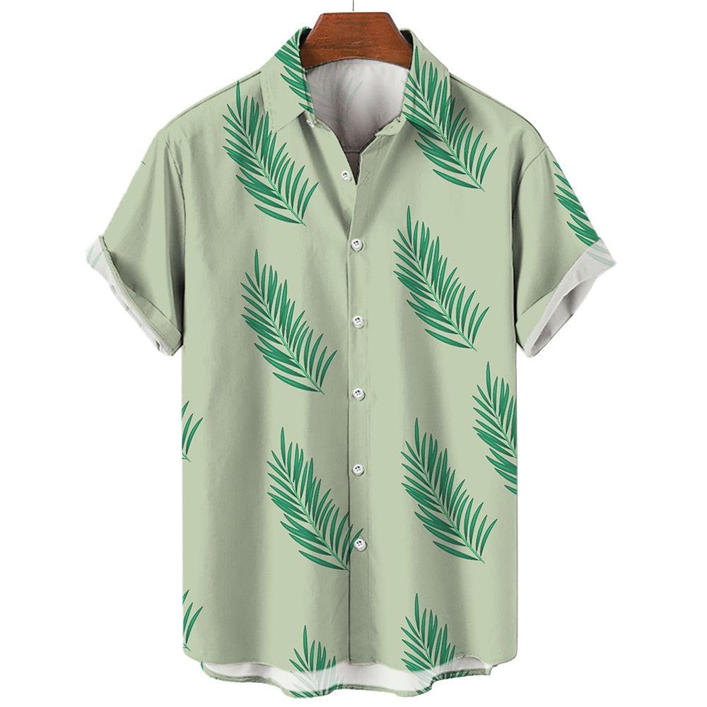 Summer Men's Clothing Plant Stripe Printing Casual Fashion Seaside Holiday Loose Short Sleeve Tops Mens Hawaii Shirts For Men