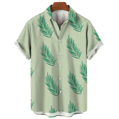 Summer Men's Clothing Plant Stripe Printing Casual Fashion Seaside Holiday Loose Short Sleeve Tops Mens Hawaii Shirts For Men