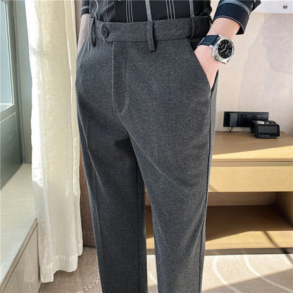 saferido Thick Men's Suit Pants Autumn Winter Brushed Woolen Loose Slim Solid Youth Pants Trend Casual Business Pencil Trousers Oversized